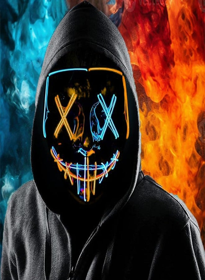 Boolavard Halloween Mask LED Light up Mask for Festival Cosplay Halloween Costume Masquerade Parties, Carnival, Gifts (Orange & Blue) - Image 1